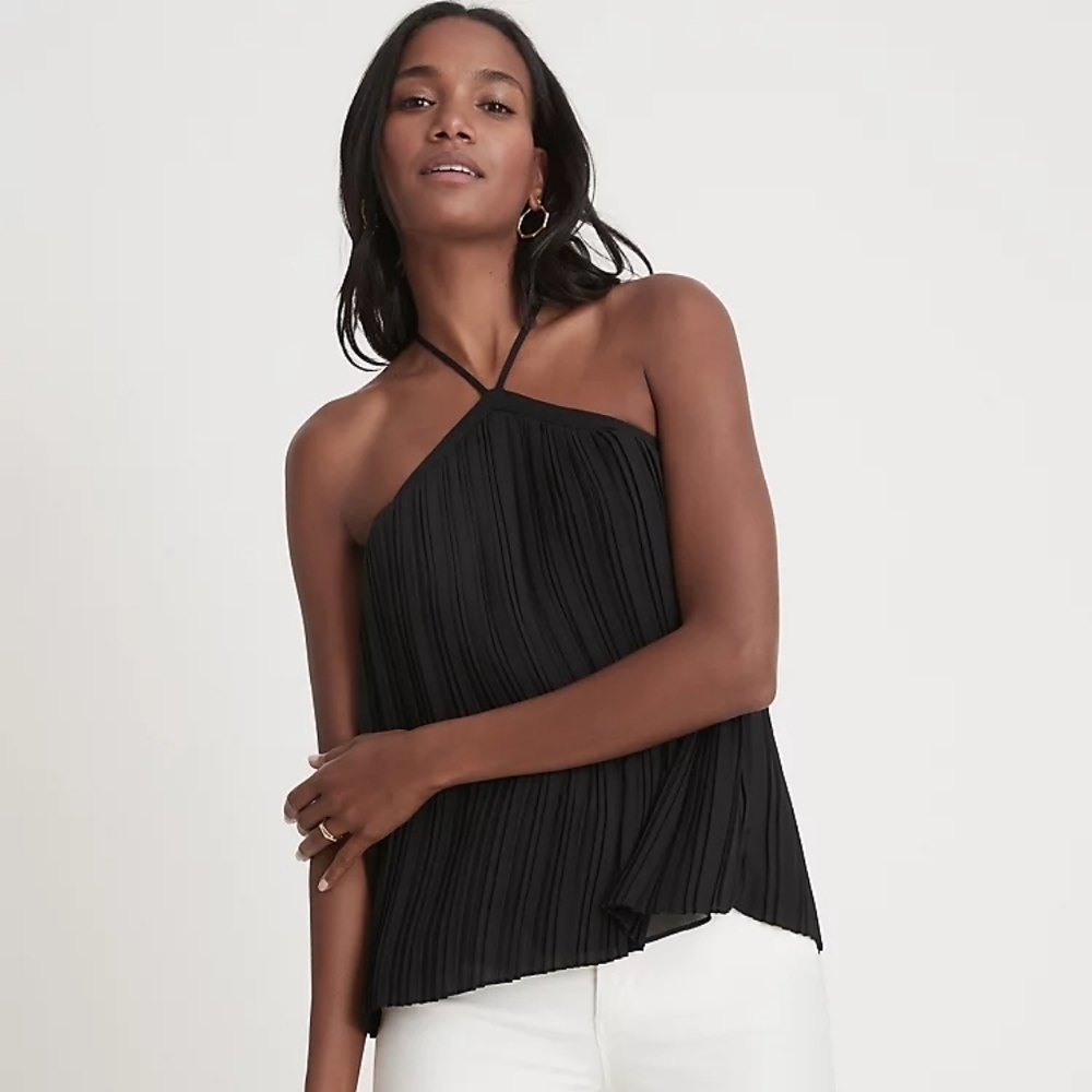 Ann Taylor Pleated Halter Swing Top size XS Black